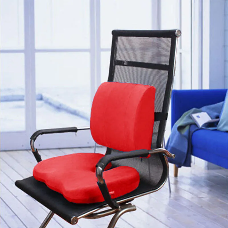 2PC SET - Premium High Resilience Memory Foam Lumbar Support Back Cushion and Coccyx Seat Cushion Pad