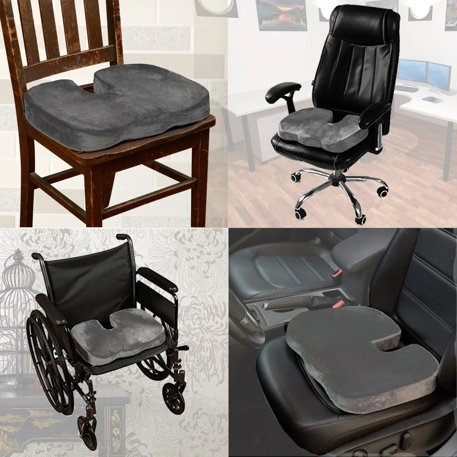 2PC SET - Premium High Resilience Memory Foam Lumbar Support Back Cushion and Coccyx Seat Cushion Pad