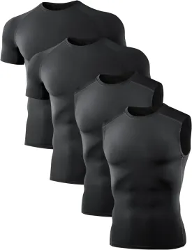 4 Pack Compression Shirts and Tank Tops Men Short Sleeve/Sleeveless Athletic Undershirt for Sport
