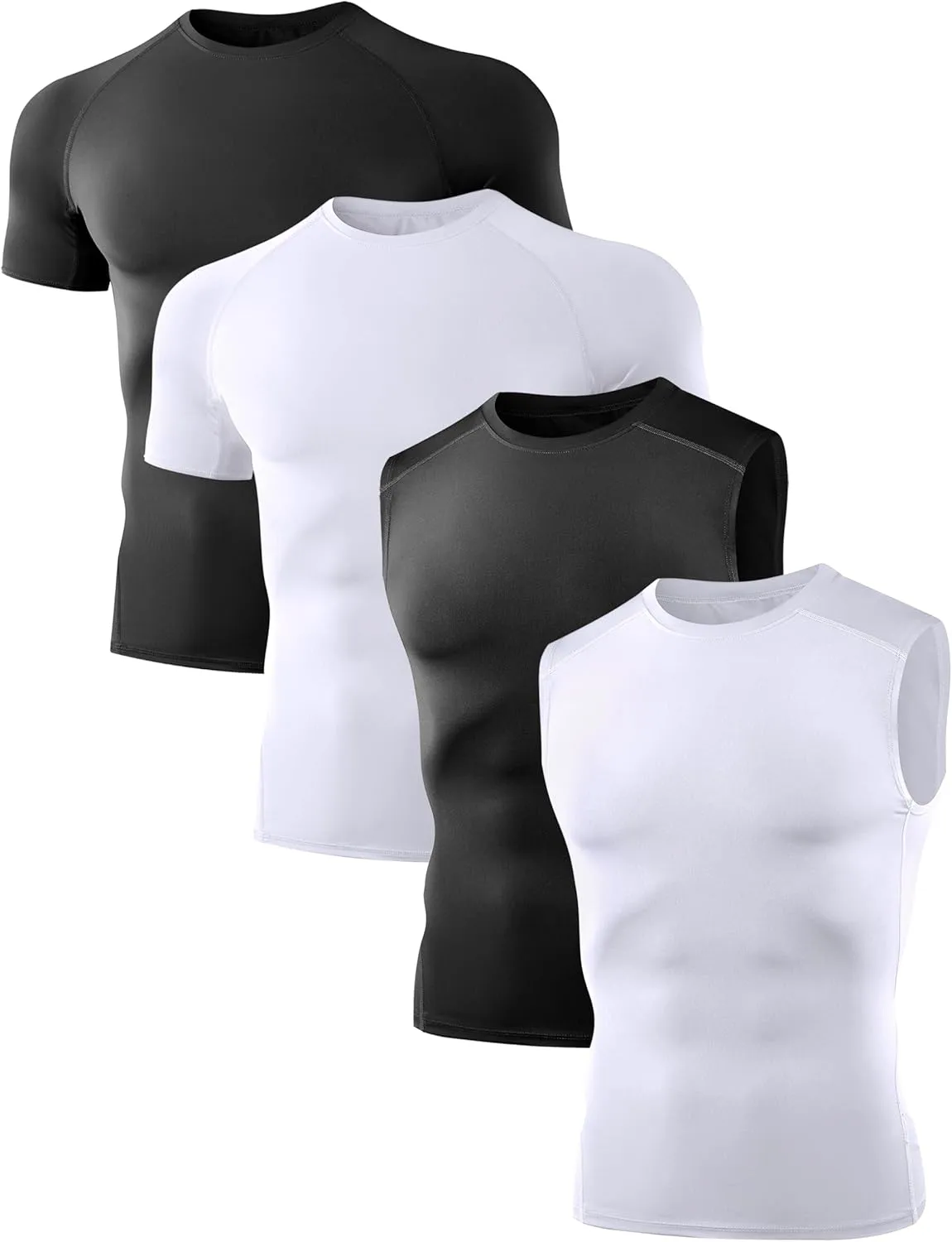 4 Pack Compression Shirts and Tank Tops Men Short Sleeve/Sleeveless Athletic Undershirt for Sport
