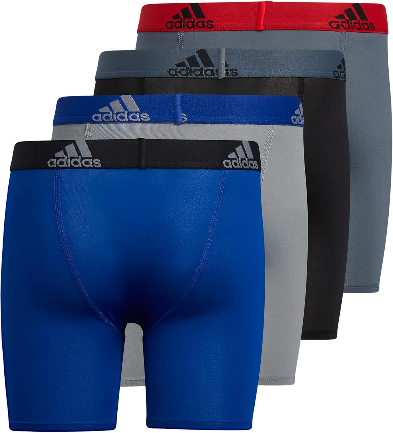 adidas Boys' Athletic Fit Microfiber Long Boxer Brief Underwear Designed for Active Sport and All Day Comfort (4 Pack)