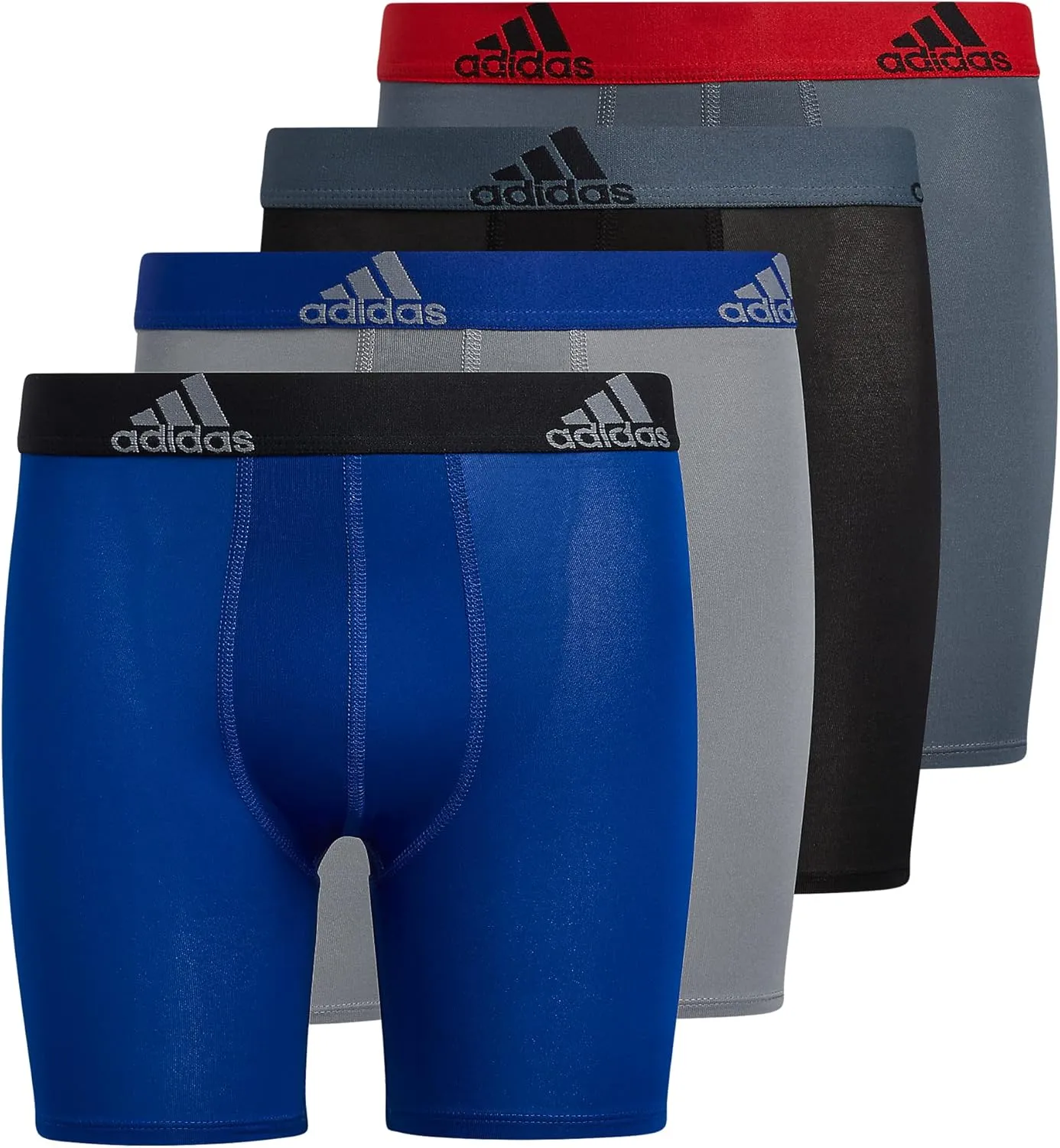 adidas Boys' Athletic Fit Microfiber Long Boxer Brief Underwear Designed for Active Sport and All Day Comfort (4 Pack)