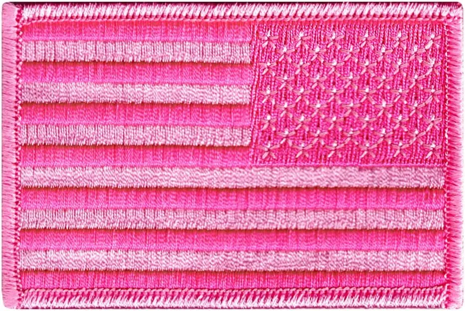 American Flag Embroidered Patch Reverse Pink USA United States America Iron-On