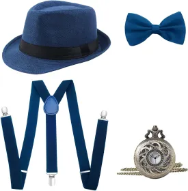 BABEYOND 1920s Mens Gatsby Gangster Accessories Set Panama Hat Suspender Bow Tie