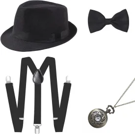 BABEYOND 1920s Mens Gatsby Gangster Accessories Set Panama Hat Suspender Bow Tie