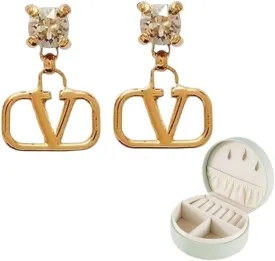 Diamond letter V earrings, fashionable women's earrings, V letter plated 18K earrings for women, light luxury s925 silver needle earrings with jewelry box