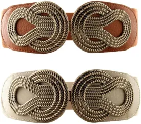 VOCHIC 2pcs Vintage Basic Stretchy Elastic Wide Waist Belt for Womens Dress Metal Interlock Buckle