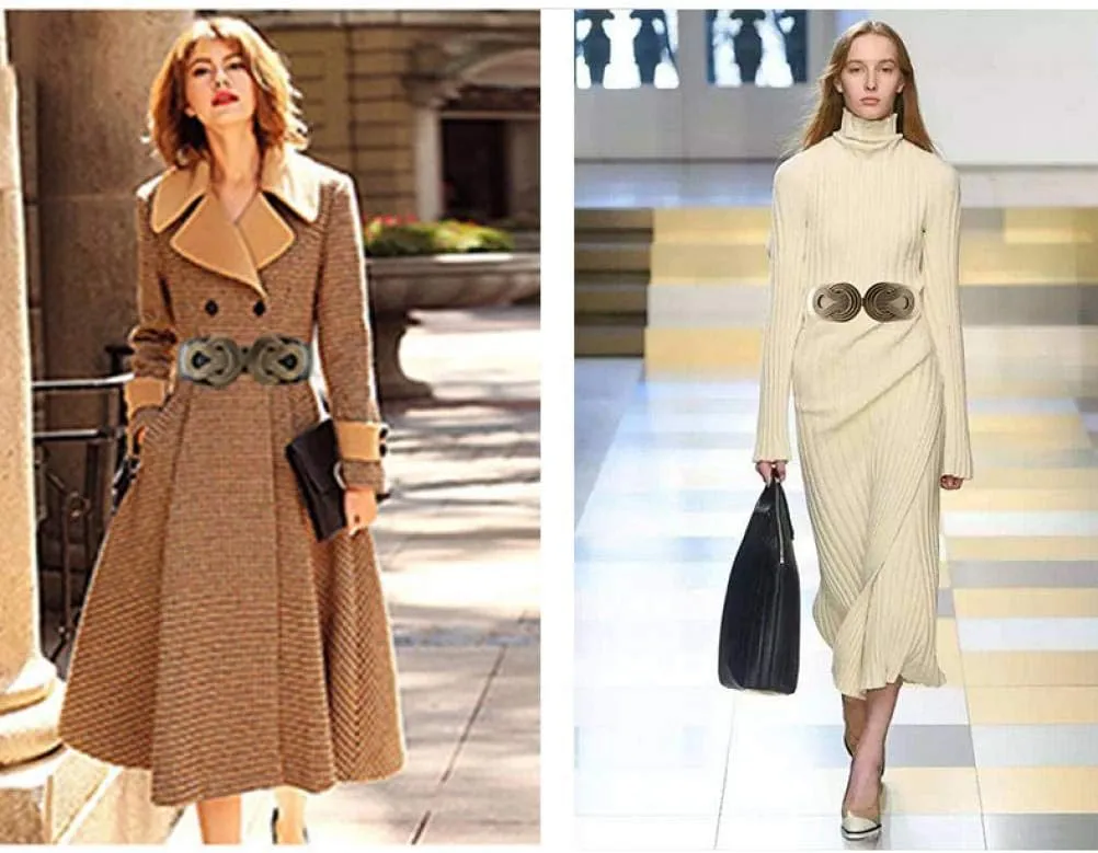 VOCHIC 2pcs Vintage Basic Stretchy Elastic Wide Waist Belt for Womens Dress Metal Interlock Buckle