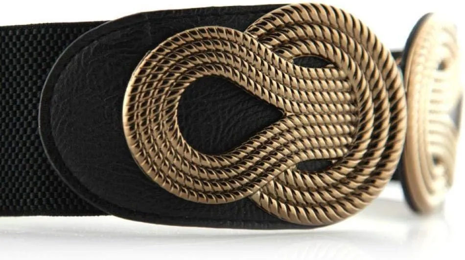 VOCHIC 2pcs Vintage Basic Stretchy Elastic Wide Waist Belt for Womens Dress Metal Interlock Buckle